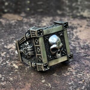 EYHIMD Gothic Skull Flower Black Zircon Crystal Stainless Steel Signet Ring Fashion Mens and Woman Punk Biker Jewelry