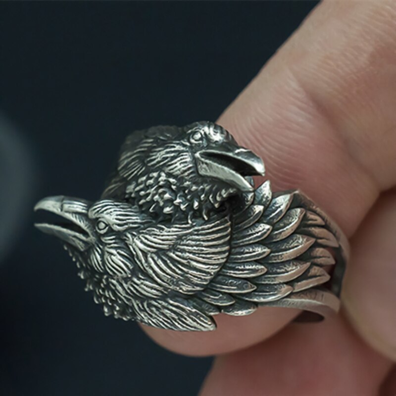 EYHIMD-Viking-Men-Two-Entwined-Ravens-Ring-Norse-Mythology-Silver-Color-Odin-Crow-Stainless-Steel-Rings-Nordic-Amulet-Jewelry EYHIMD Viking Men Two Entwined Ravens Ring Norse Mythology Silver Color Odin Crow Stainless Steel Rings Nordic Amulet Jewelry