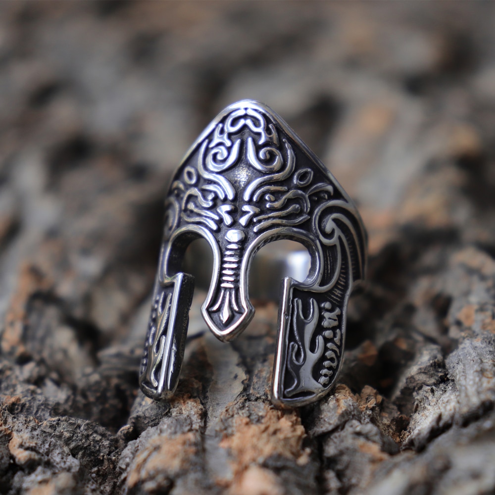 Man-Viking-Warrior-Helmet-Ring-Scandinavian-Pagan-Norse-Rune-Stainless-Steel-Rings-Totem-Amulet-Jewelry Man Viking Warrior Helmet Ring Scandinavian Pagan Norse Rune Stainless Steel Rings Totem Amulet Jewelry