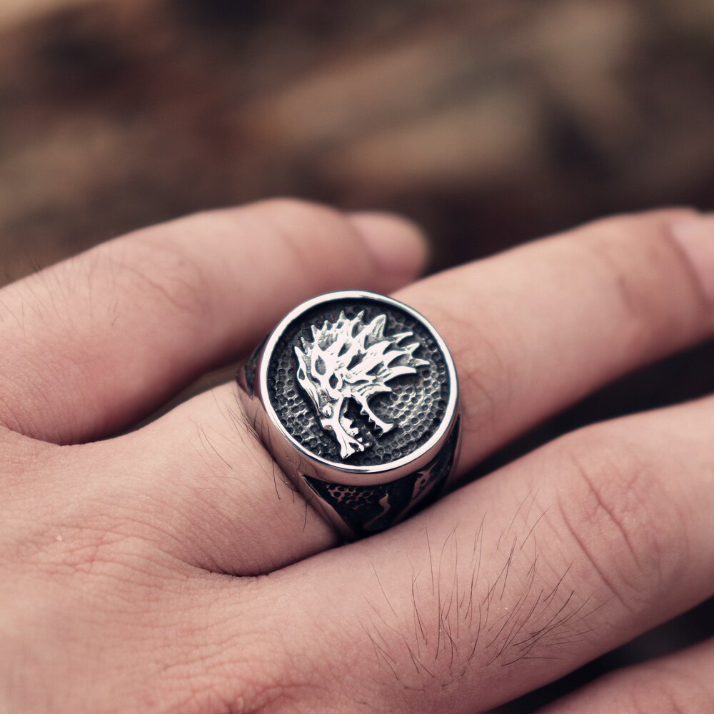EYHIMD-House-Stark-Direwolf-Stainless-Steel-Ring-Game-of-Throness-Stark-Ring-Mens-Vikings-Jewelry EYHIMD House Stark Direwolf Stainless Steel Ring Game of Throness Stark Ring Mens Vikings Jewelry