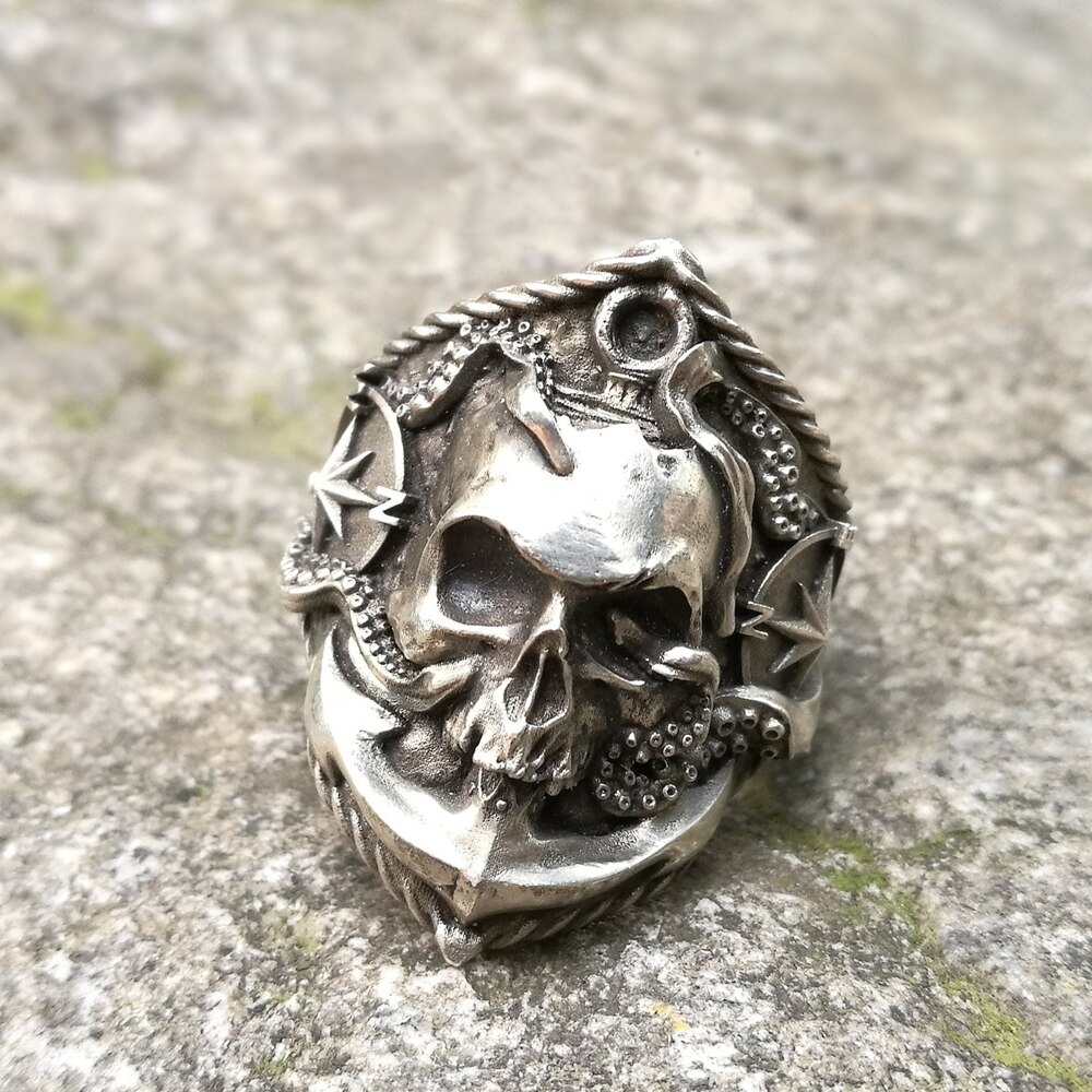 EYHIMD-Pirate-Anchor-Compass-Biker-Rings-Men's-Gothic-Skull-Stainless-Steel-Ring-Punk-Rock-Jewelry EYHIMD Pirate Anchor Compass Biker Rings Men's Gothic Skull Stainless Steel Ring Punk Rock Jewelry