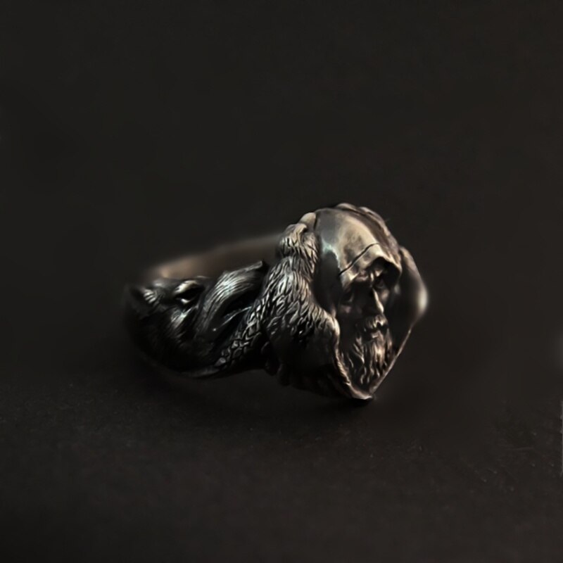 EYHIMD-Norse-Mythology-Odin-Raven-Rings-Mens-Viking-Wolf-Stainless-Steel-Ring-Scandinavian-Amulet-Jewelry EYHIMD Norse Mythology Odin Raven Rings Mens Viking Wolf Stainless Steel Ring Scandinavian Amulet Jewelry