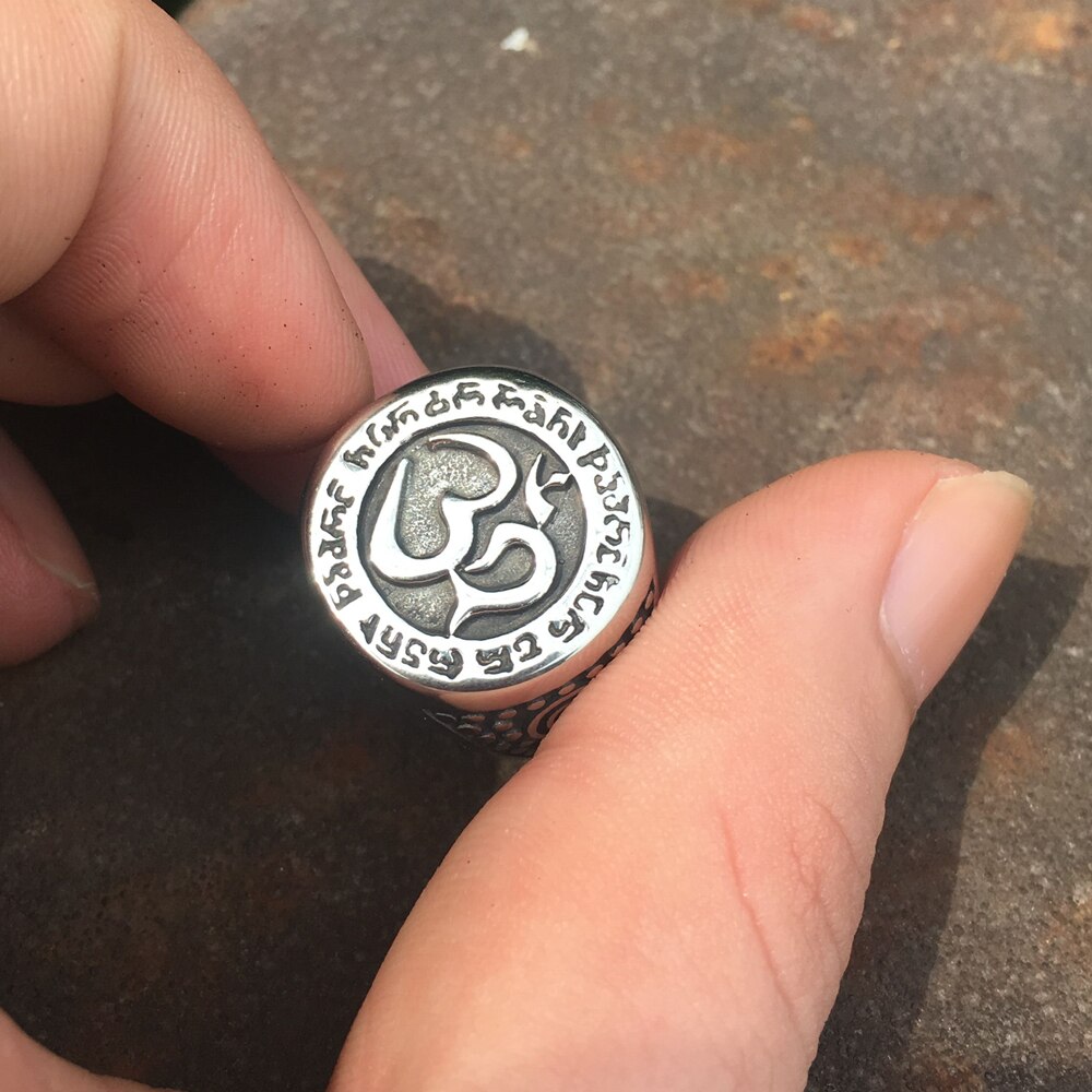 Silver-Color-Om-Aum-Yoga-Buddhist-Meditation-316L-Stainless-Steel-Amulet-Ring-Mens-Talisman-Jewelry Silver Color Om Aum Yoga Buddhist Meditation 316L Stainless Steel Amulet Ring Mens Talisman Jewelry