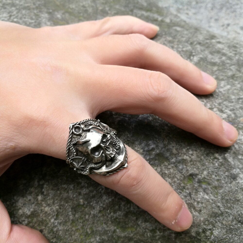 EYHIMD-Pirate-Anchor-Compass-Biker-Rings-Men's-Gothic-Skull-Stainless-Steel-Ring-Punk-Rock-Jewelry EYHIMD Pirate Anchor Compass Biker Rings Men's Gothic Skull Stainless Steel Ring Punk Rock Jewelry