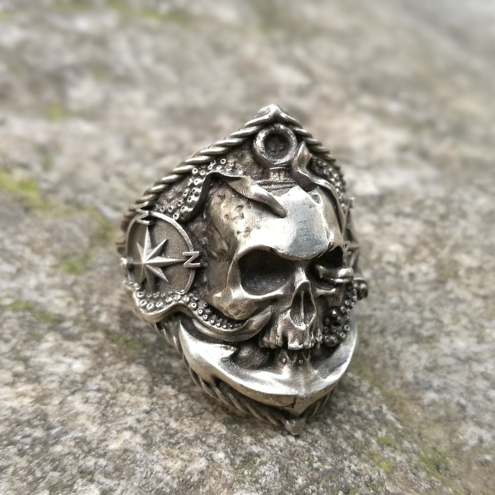 EYHIMD-Pirate-Anchor-Compass-Biker-Rings-Men's-Gothic-Skull-Stainless-Steel-Ring-Punk-Rock-Jewelry EYHIMD Pirate Anchor Compass Biker Rings Men's Gothic Skull Stainless Steel Ring Punk Rock Jewelry