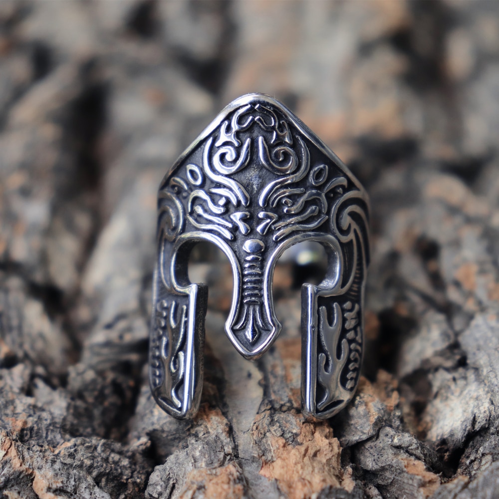 Man-Viking-Warrior-Helmet-Ring-Scandinavian-Pagan-Norse-Rune-Stainless-Steel-Rings-Totem-Amulet-Jewelry Man Viking Warrior Helmet Ring Scandinavian Pagan Norse Rune Stainless Steel Rings Totem Amulet Jewelry