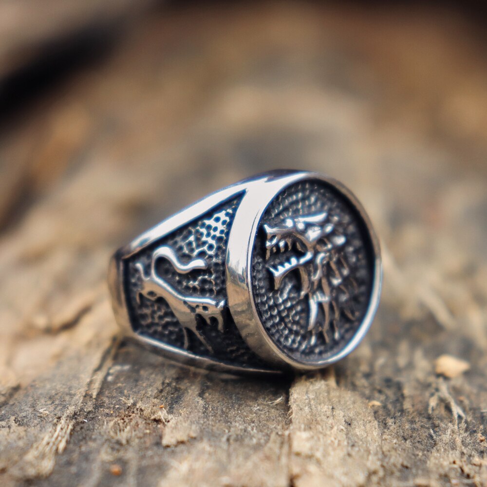 EYHIMD-House-Stark-Direwolf-Stainless-Steel-Ring-Game-of-Throness-Stark-Ring-Mens-Vikings-Jewelry EYHIMD House Stark Direwolf Stainless Steel Ring Game of Throness Stark Ring Mens Vikings Jewelry