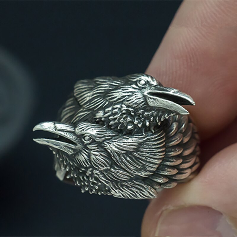 EYHIMD-Viking-Men-Two-Entwined-Ravens-Ring-Norse-Mythology-Silver-Color-Odin-Crow-Stainless-Steel-Rings-Nordic-Amulet-Jewelry EYHIMD Viking Men Two Entwined Ravens Ring Norse Mythology Silver Color Odin Crow Stainless Steel Rings Nordic Amulet Jewelry