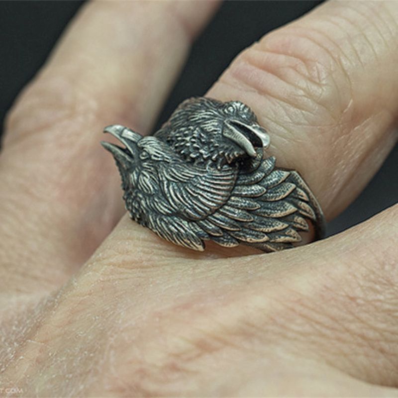 EYHIMD-Viking-Men-Two-Entwined-Ravens-Ring-Norse-Mythology-Silver-Color-Odin-Crow-Stainless-Steel-Rings-Nordic-Amulet-Jewelry EYHIMD Viking Men Two Entwined Ravens Ring Norse Mythology Silver Color Odin Crow Stainless Steel Rings Nordic Amulet Jewelry